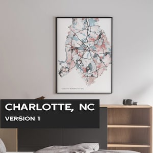 | d’impression numérique Charlotte, NC Art Print/ Canvas Print/ Poster Print/ The Queen City/ Abstract Art/ Map Print/ Charlotte, Caroline du Nord