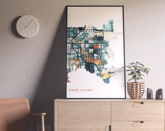 Denver, Colorado Map Print | Denver Map Art | Denver Artwork | Digital Art Print | Custom Canvas Print | Abstract City Map Art