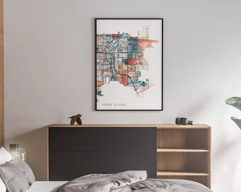 Denver, Colorado Map Print | Denver Abstract Map Art | Denver Artwork | Digital Art Print | Custom Canvas Print | Abstract City Map Art