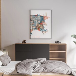 Denver, Colorado Karte Drucken | Denver Abstrakte Karte Kunst | Denver Artwork | Digital Art Print | Benutzerdefinierte Leinwand Druck | Abstrakte Stadtplan Kunst