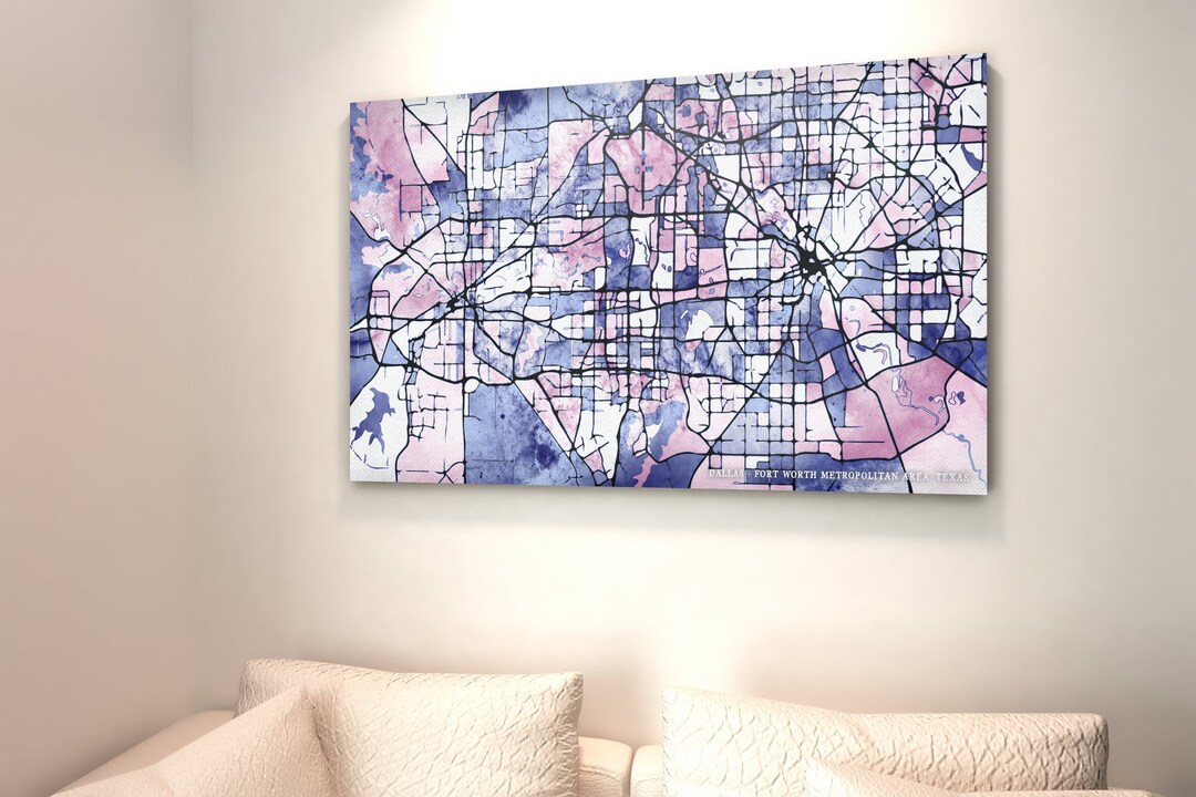 Dallas - Fort Worth Metro Abstract Map Print, Dallas - Fort Worth ...