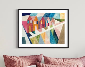 Fine Art Print: "Row Houses," by Marianne Vecsey, FREE SHIPPING, Original Watercolor, Architecture, Real Estate, Home