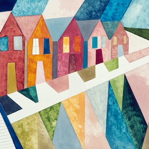 Poster Print, "Row Houses," by Marianne Vecsey, Comes in 3 Sizes and SHIPS FOR FREE!!! Architecture, Home Decor