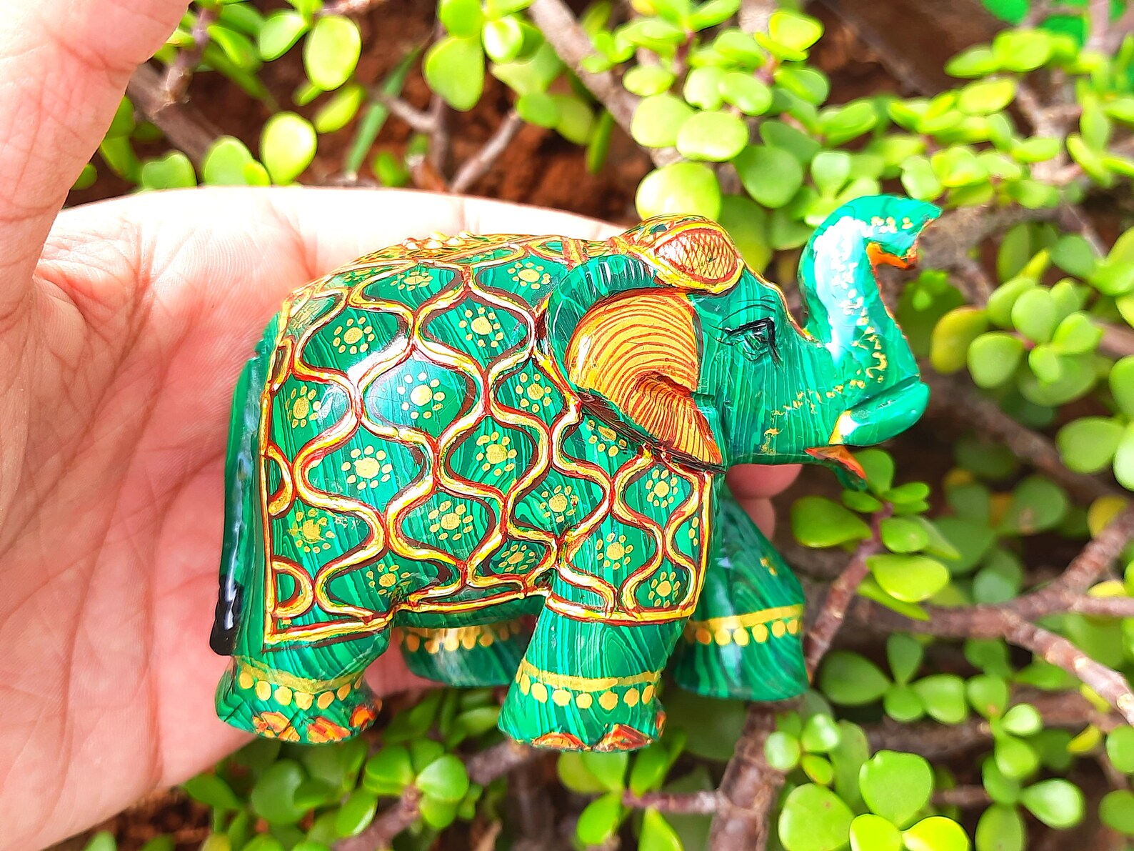 Malachite Elephant, Malachite Statue, Green Elephant, Painted Elephant