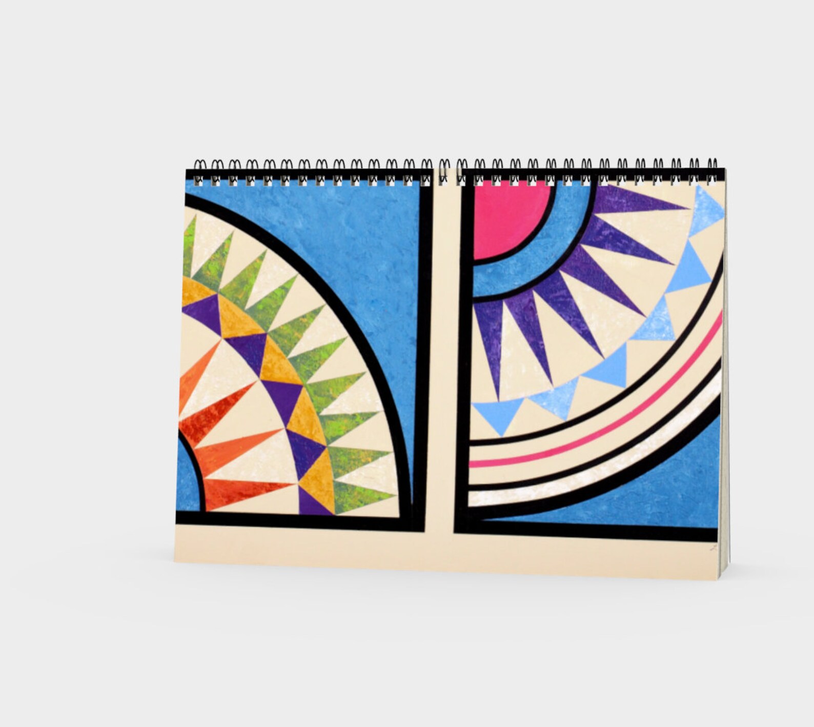 Fans Spiral Notebook with colorful quilt block design Etsy