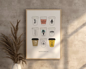 Newcastle Coffee Cups - Print Illustration Poster