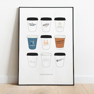 Exeter Coffee Cups Print Illustration Poster