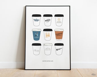 Exeter Coffee Cups Print Illustration Poster