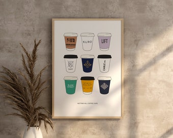 Notting Hill Coffee Cups - West London Print Illustration Poster