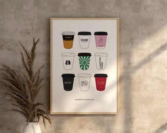 Shoreditch Coffee Cups - East London Print Illustration Poster