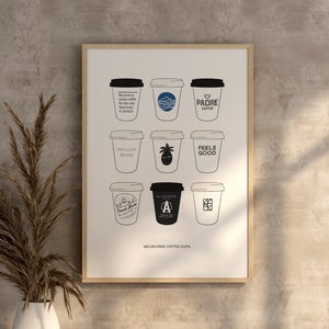 Melbourne Coffee Cups - Australia Print Illustration Poster