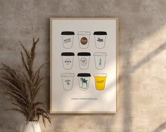 Tasses à café Highbury & Islington - Affiche d&#39;impression de café - Nord de Londres