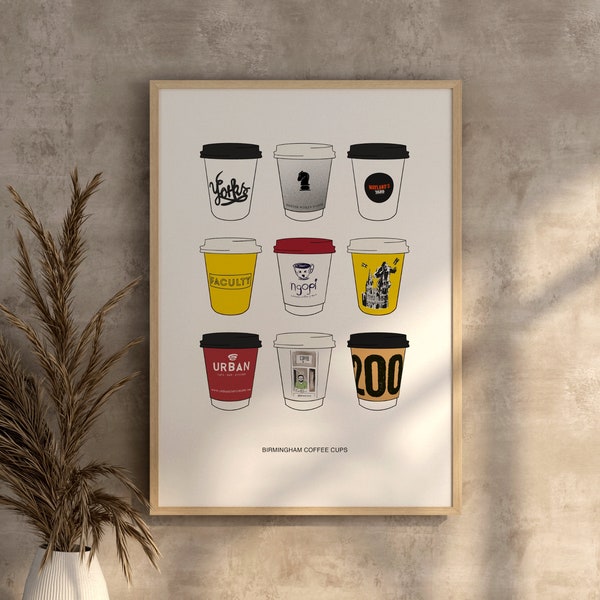 Birmingham Coffee Cups Print Illustration Poster