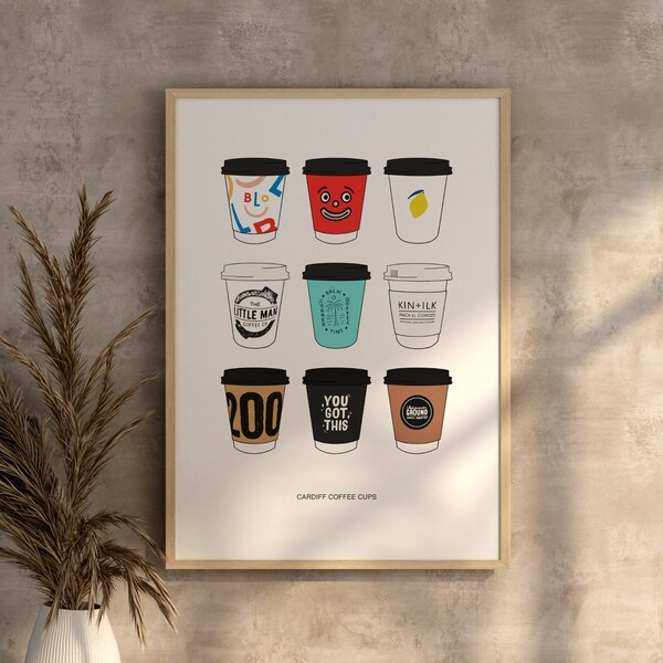 Cardiff Coffee Cups Print Illustration Poster