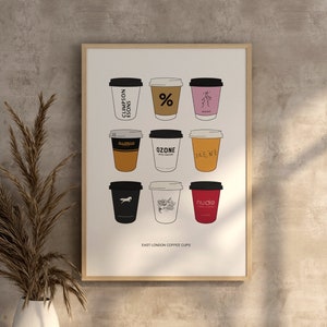 East London Coffee Cups Print Poster Art