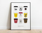 Birmingham Coffee Cups Print Illustration Poster
