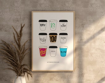 Nottingham Coffee Cups Print Illustration Poster