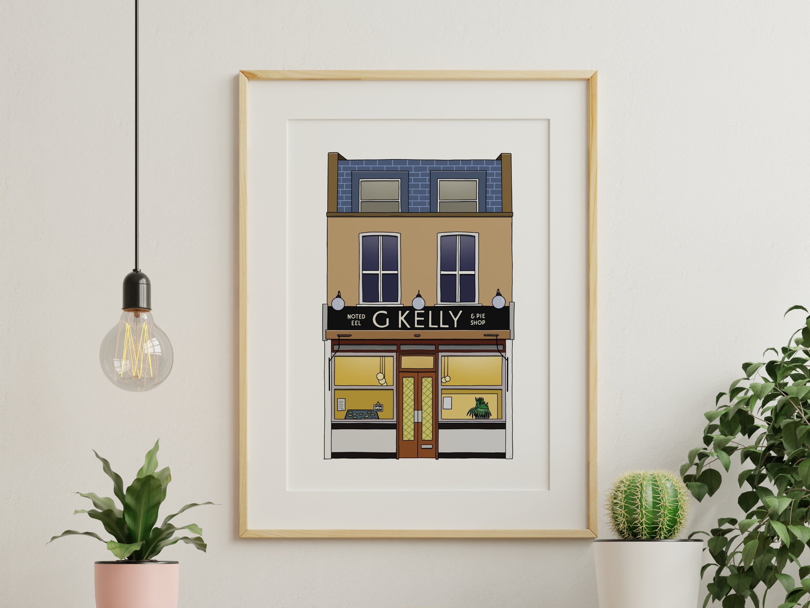 G Kelly Pie & Mash Print Illustration Poster - Roman Road East London Print