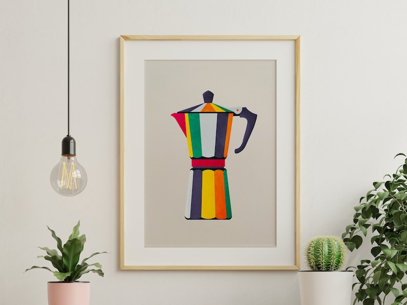 Moka Pot Colourful Print Coffee Maker Prints image 1