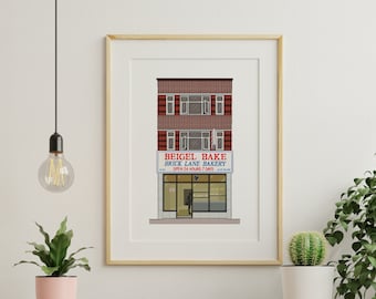 Beigel Bake Print Illustration Poster - Brick Lane East London Print
