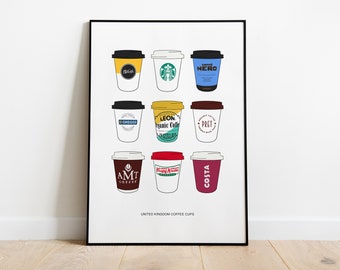 UK Coffee Cup Print  - Starbucks/Cafe Nero/Costa/Krispy Kreme/Leon