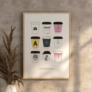 Central London Coffee Cups Print Illustration Poster