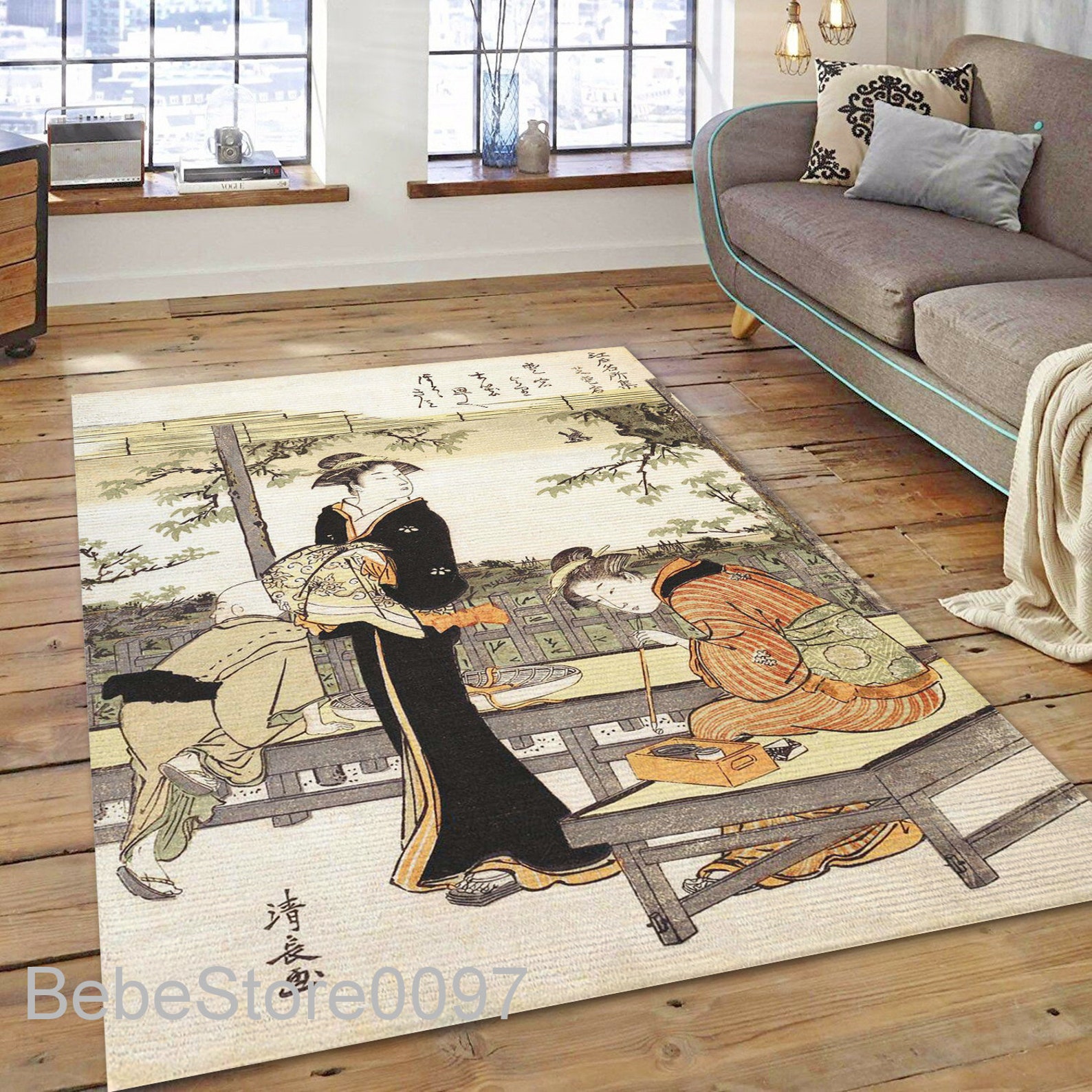 Japanese Ukiyo E Rug Japanese Edo Period II Retro Area Rug Etsy