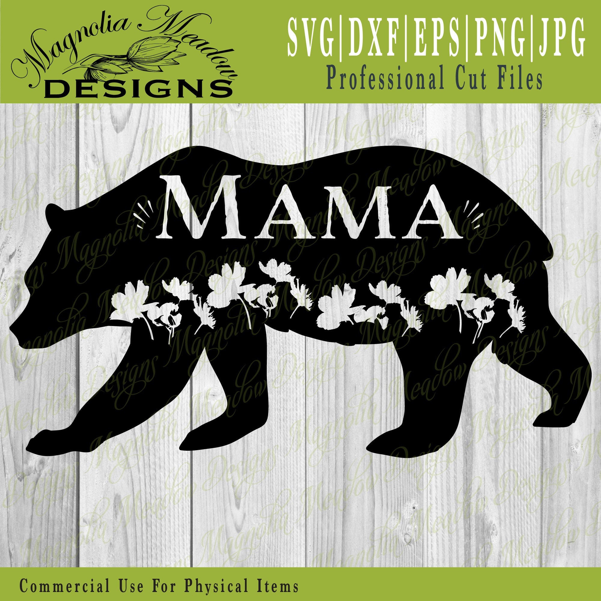 Mama Bear SVG Bear With Flowers SVG Bear Silhouette Svg | Etsy