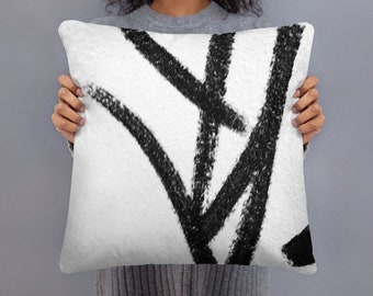 Graffiti Throw Pillow, Black and White 18&quot; Square Accent Pillow, Funky Urban-inspired  Couch Cushion, High-quality Durable Bed Pillow