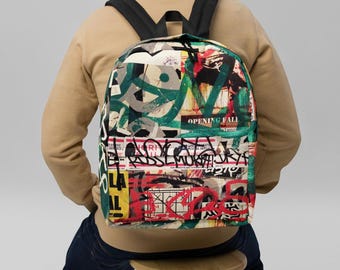 Vibrant Graffiti Print Backpack: Urban Style Computer Bag for School, Work & Travel