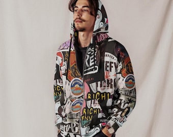 Abstract Graffiti Zip Hoodie: Unisex Urban Street Art Sweatshirt for Trendy Fashion Lovers