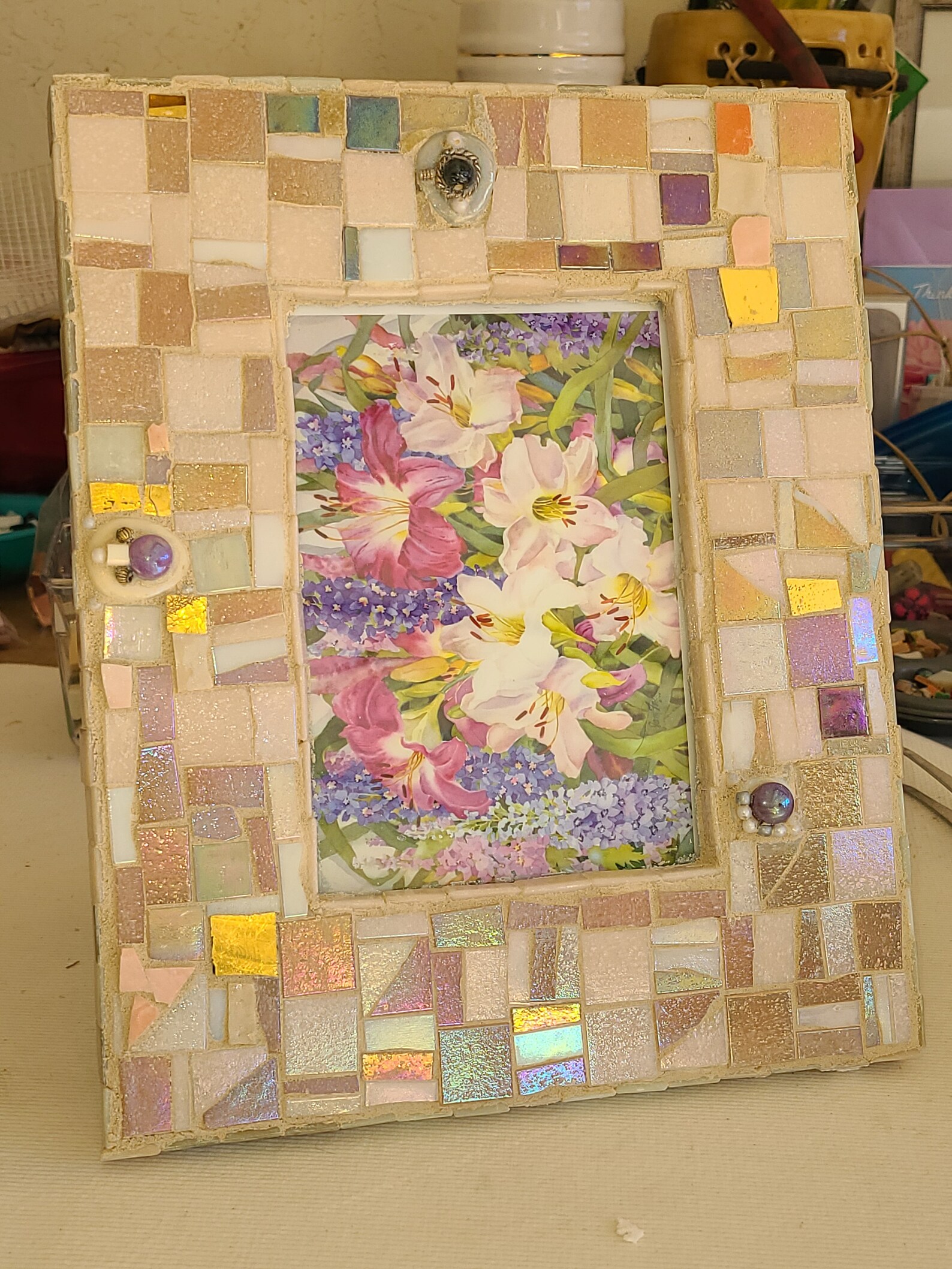 Mosaic photo frame Hand made Irridescent Photo frame Etsy