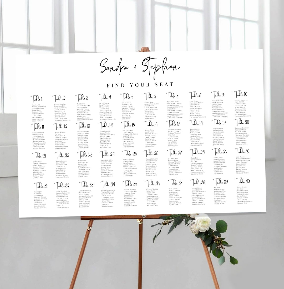 Classic Black and White Wedding Seating Chart Template, Elegant Wedding ...