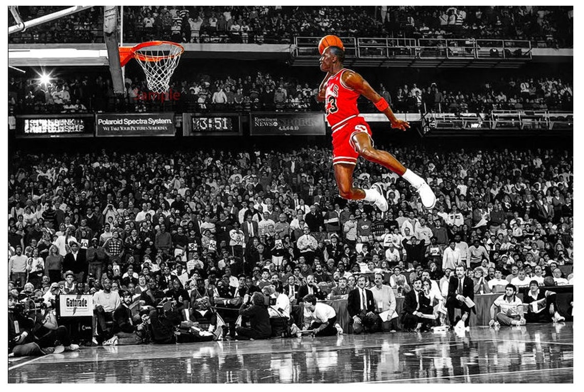 Michael Jordan Dunk Poster Wall Art Infamous Jumpman Free | Etsy