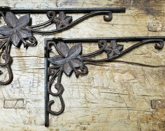 shelf brace rustic bracket pair of brackets, vine decorative bracket 6.5 cast iron shelf brackets Set of 2 Flower Small Brackets