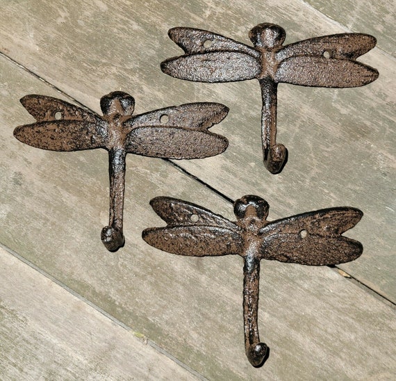 3 Cast Iron DRAGONFLY Towel Hanger Coat Hat Hooks Key Rack Etsy
