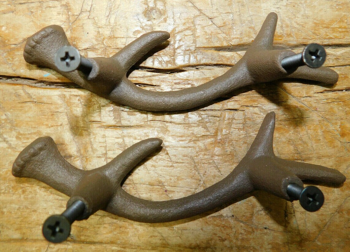 2 Cast Iron Antique Style DEER ANTLERS Drawer Handle Pull Door Etsy
