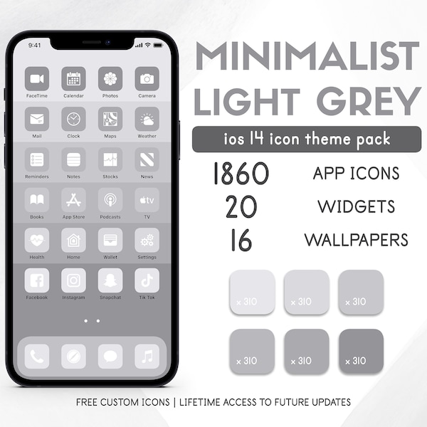 Minimalist Light Grey iPhone iOS 14 iOS 15 App Icons Pack | Grey Aesthetic Icon | Grey App Icon | Gray Theme Wallpaper | Home Screen Widget