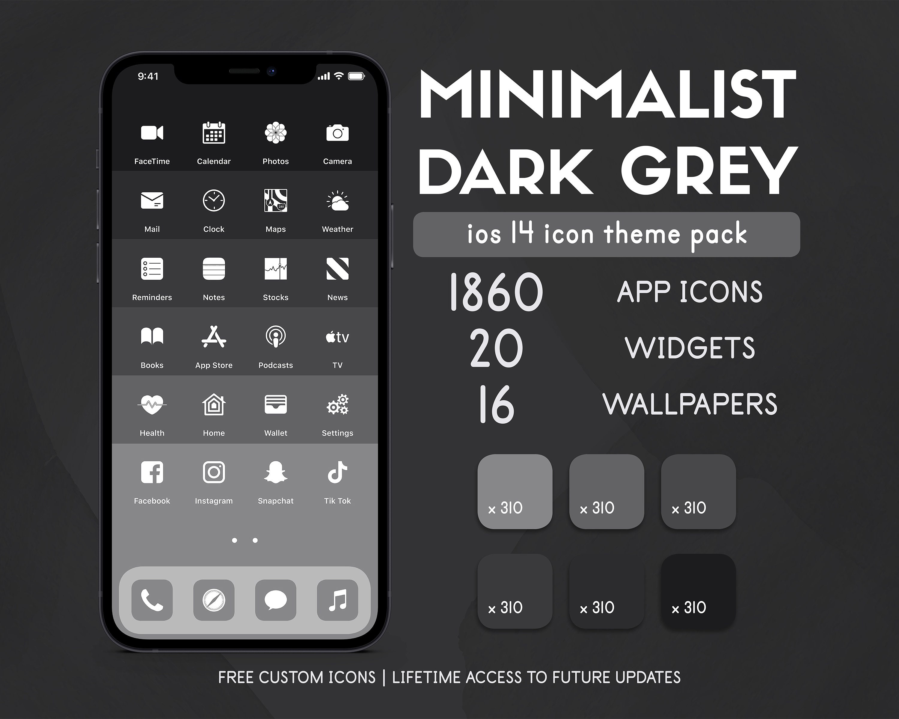 Minimalist Dark Grey Iphone Ios 14 Ios 15 App Icons Pack Etsy Uk