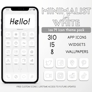 Minimalist White iPhone iOS 14 iOS 15 App Icons Pack | White Icon Aesthetic | White Grey Background | Minimal White | Home Screen Widget
