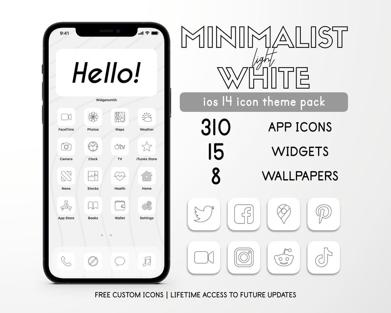 Minimalist White Iphone IOS 14 App Icons Pack White Icon Etsy