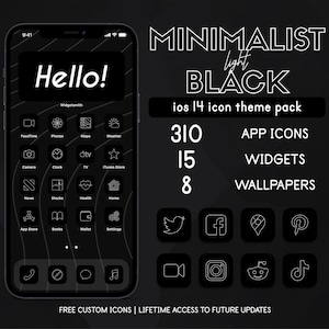 Minimalist Black iPhone iOS 14 iOS 15 App Icons Pack | Black Aesthetic App Icon | Black App Icon | Dark Theme Wallpaper | Home Screen Widget