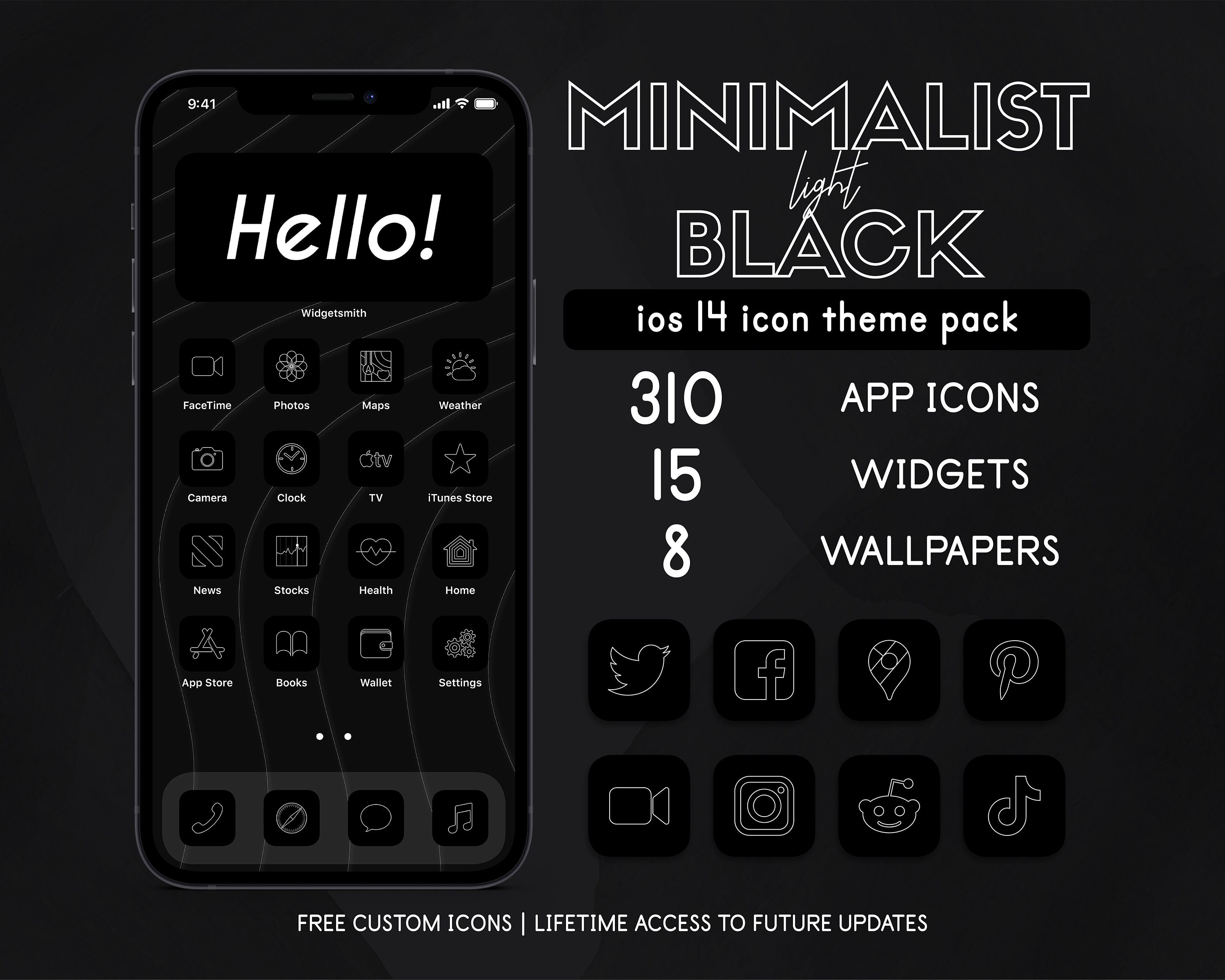 Minimalist Black Iphone Ios 14 Ios 15 App Icons Pack Black Etsy Uk
