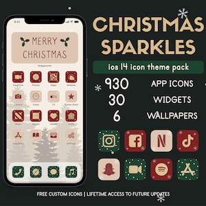 Christmas Sparkles iPhone iOS 14 iOS 15 App Icons Pack | Glitter Aesthetic | Christmas Theme Wallpaper | iPhone IOS14 | Home Screen Widget