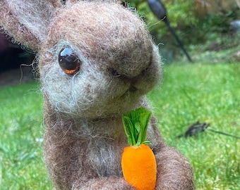 Needlefelted Easter bunny rabbit, wild rabbit wool sculpture