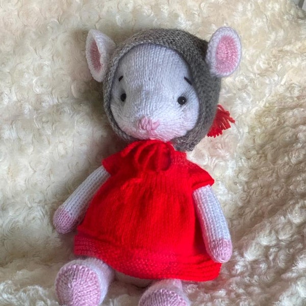 Hand knitted Christmas mouse with clothes 16ins, cute gift for Christmas,