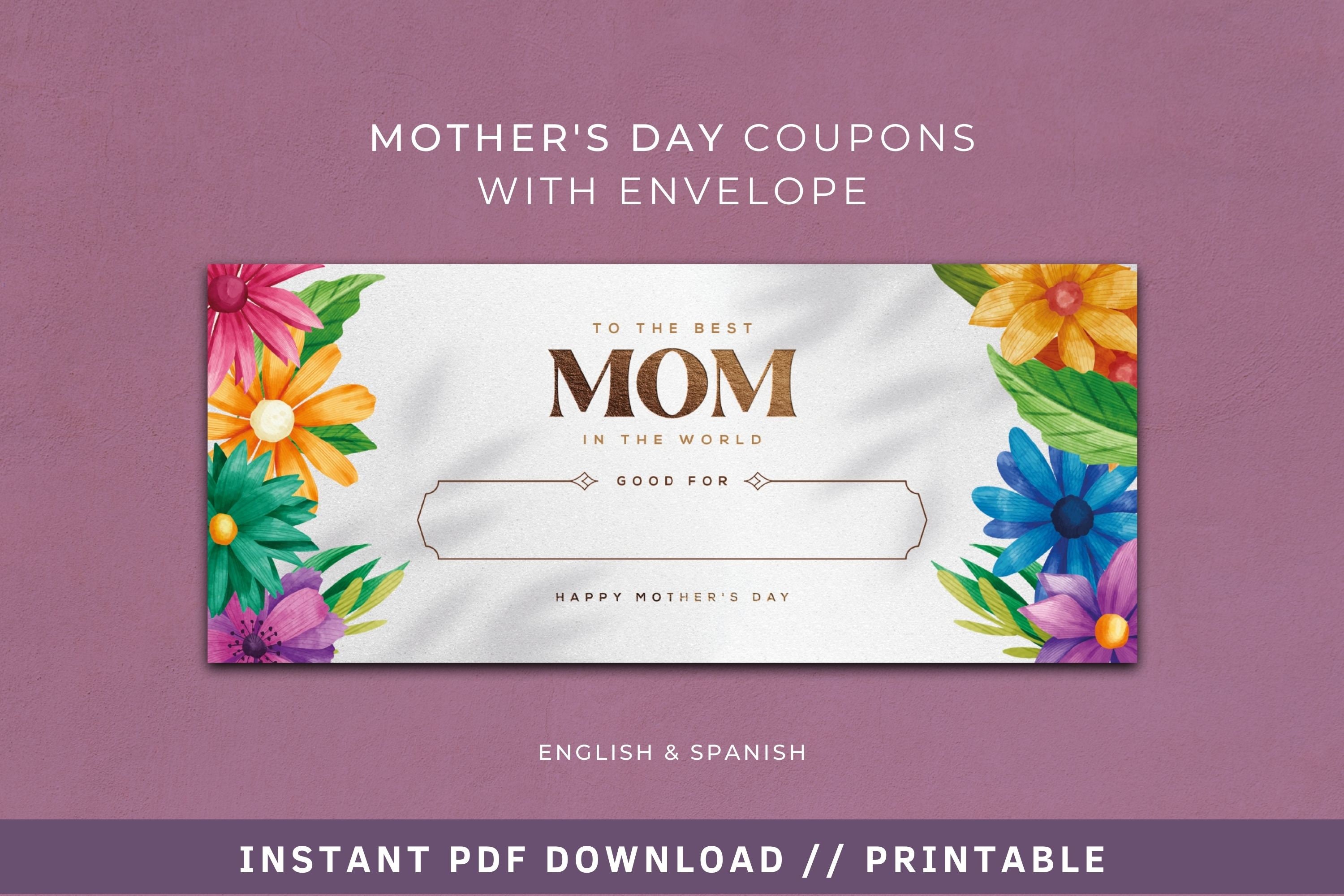 Mother's Day Printable Floral Coupon With Envelope Etsy
