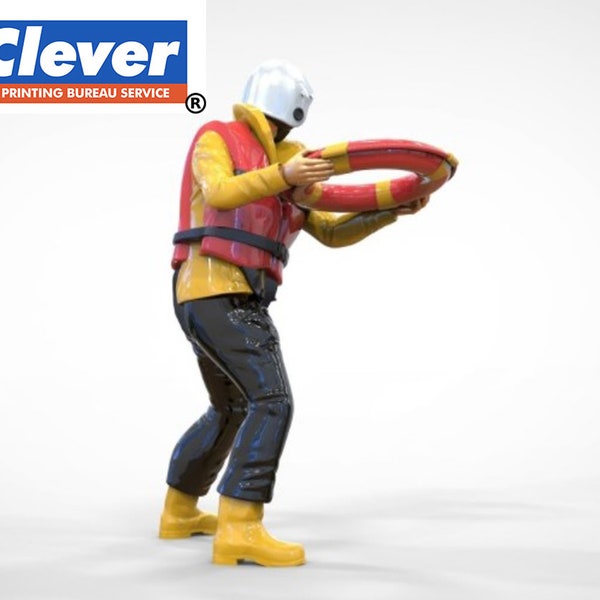 Model figure of  a RNLI throwing a lifebuoy 25 mm high 1:76 scale, OO Gauge made by 3dclever 00 Scale