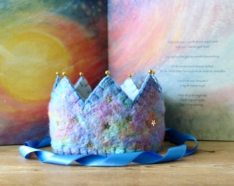 Corona de cumpleaños inspirada en Waldorf de lana y fieltro, corona de cumpleaños de fieltro de lana y fieltro, Geburtstagkrone wolle und filz