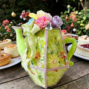 Unique Handmade Regency Style Textile Decorative Teapot with Floral Details, Tea Time Table Decor, Spring Centerpiece, Original Gift For Mom